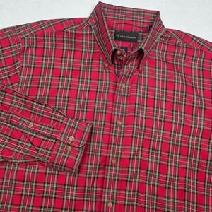 Allen‎ Edmonds Button Down Shirt Mens XL Red Tartan Plaid Long Sleeve Classic